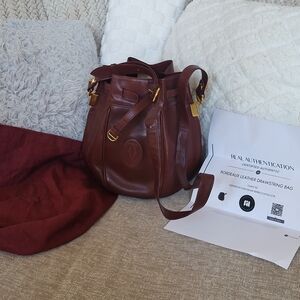 Cartier Must Line Drawstring Shoulder Bag Bordeaux Leather ...Authentic..